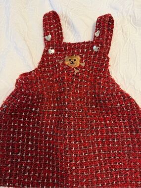 GUESS Baby Girl Red Tweed Teddy Bear Pinafore Dress